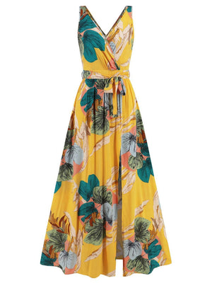 Slit Tied Printed Surplice Dress - StyleLure
