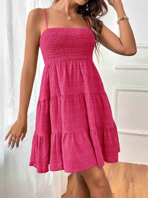 Smocked Tiered Sleeveless Mini Dress - StyleLure