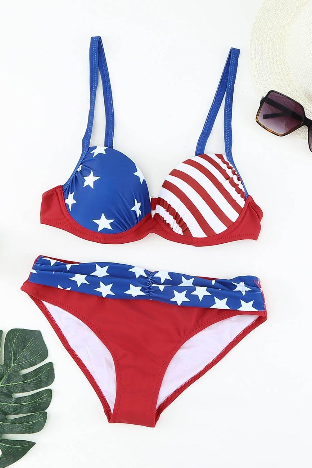 Printed Ruched Bikini Set - StyleLure