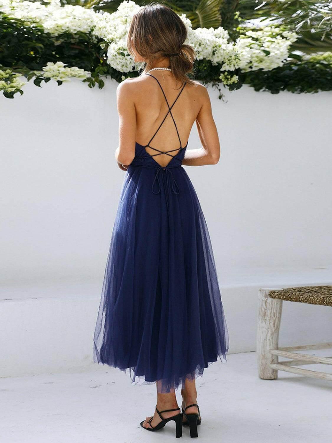 Backless Crisscross Sleeveless Midi Dress - StyleLure