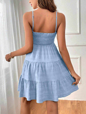 Smocked Tiered Sleeveless Mini Dress - StyleLure