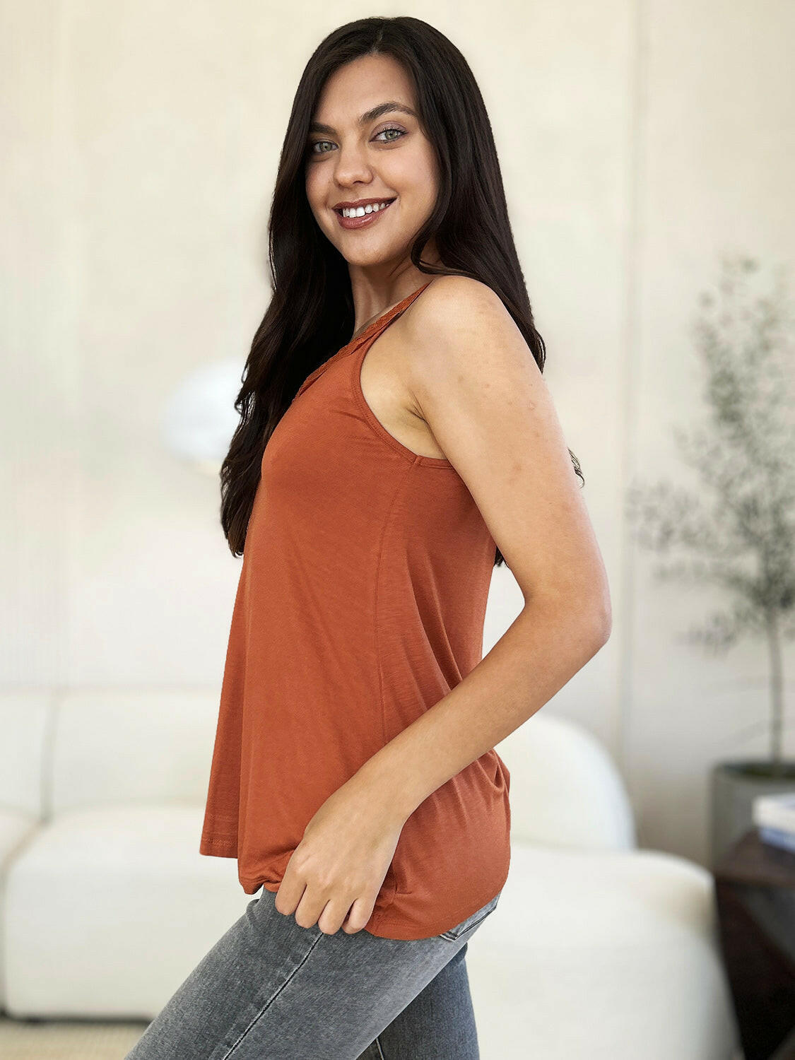 Basic Bae Full Size Lace Detail V-Neck Cutout Cami - StyleLure