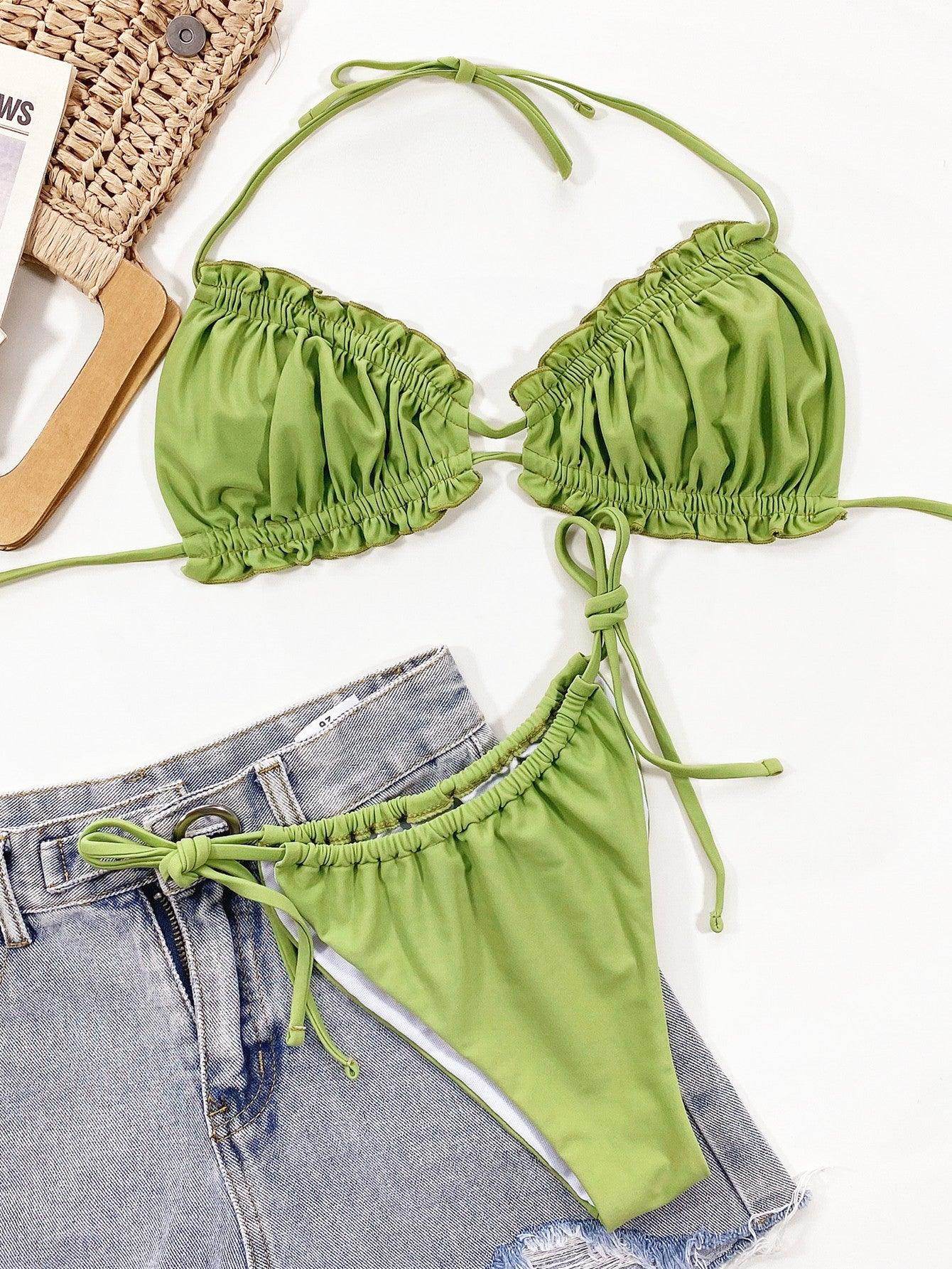Frill Trill Halter Neck Bikini Set - StyleLure