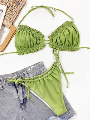 Frill Trill Halter Neck Bikini Set - StyleLure