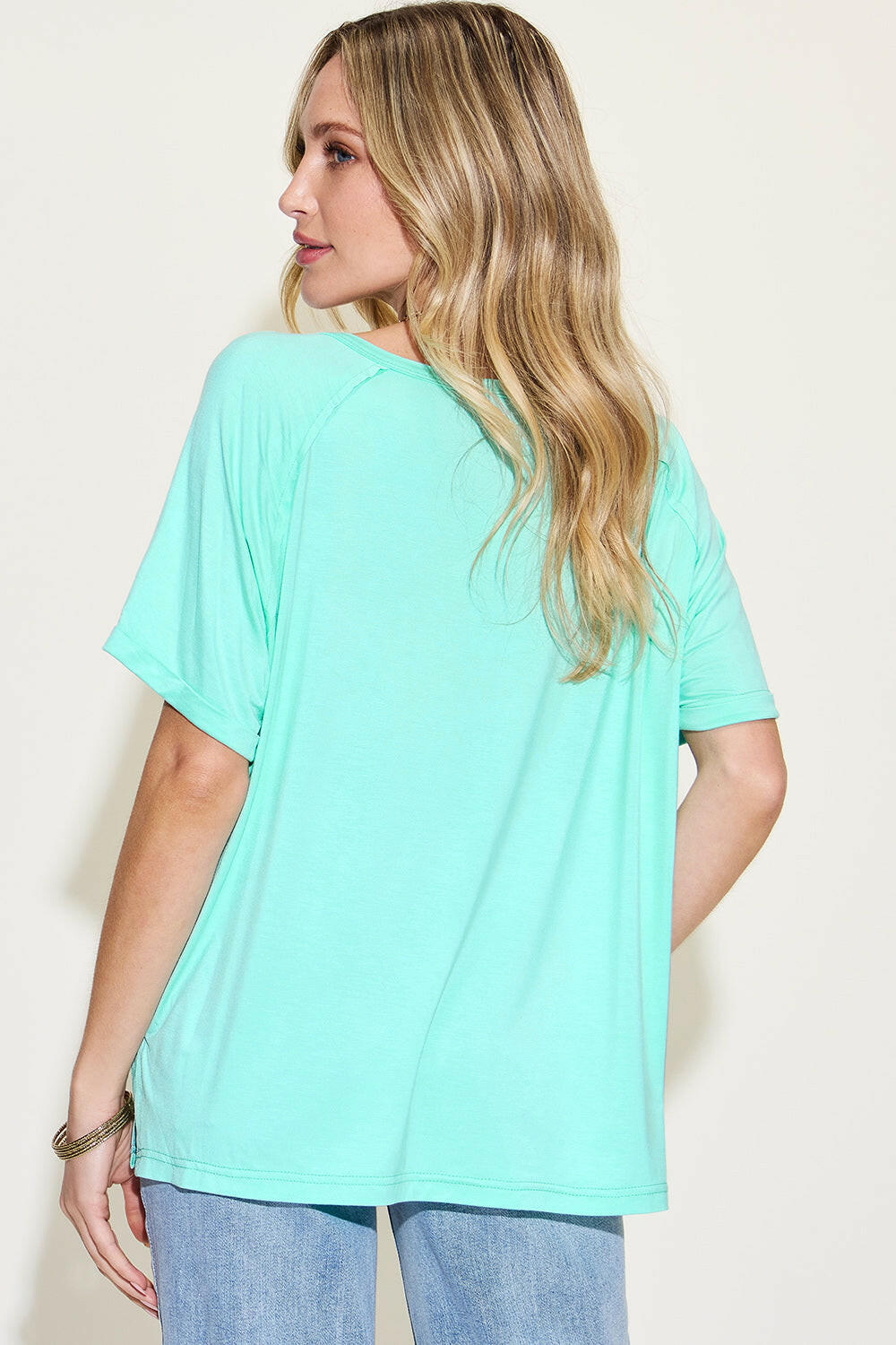 Basic Bae Full Size Bamboo Slit V-Neck Short Sleeve T-Shirt - StyleLure