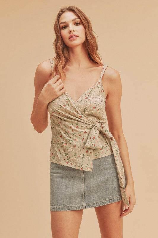 Aemi + Co Ditsy Floral Surplice Adjustable Straps Cami - StyleLure