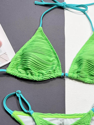 Ribbed Halter Neck Two-Piece Bikini Set - StyleLure