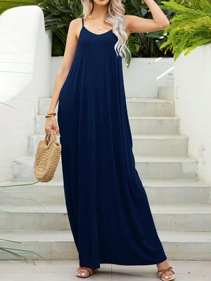 V-Neck Maxi Cami Dress with Pockets - StyleLure