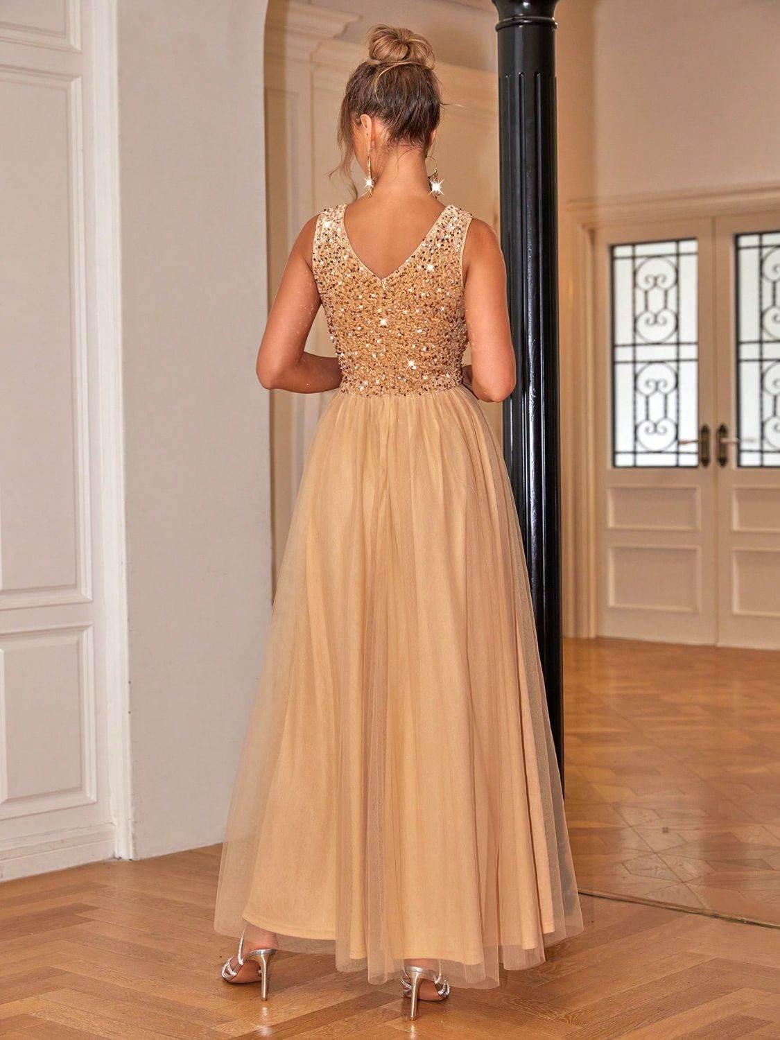 Sequin V-Neck Sleeveless Dress - StyleLure