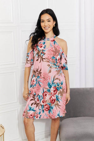 Sew In Love Full Size Fresh-Cut Flowers Cold-Shoulder Dress - StyleLure