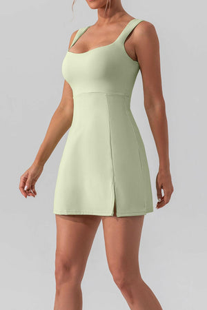 Square Neck Sleeveless Slit Mini Active Dress - StyleLure