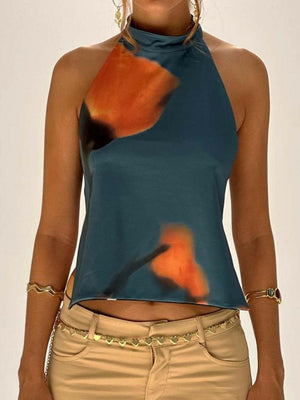 Backless Printed Halter Neck Tank - StyleLure