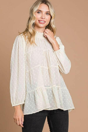 Culture Code Full Size Swiss Dot Smocked Mock Neck Blouse Plus Size - StyleLure