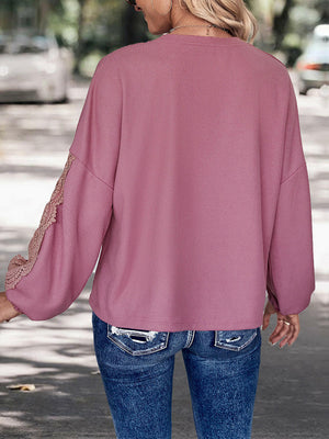 Perfee Lace Detail V-Neck Top - StyleLure
