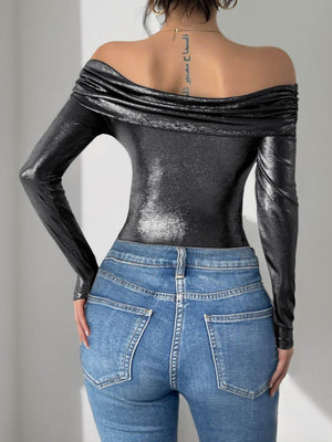Perfee Ruched Off-Shoulder Long Sleeve Bodysuit - StyleLure