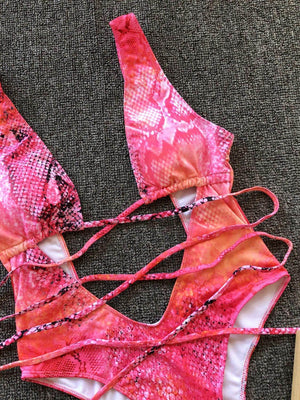 Lace-Up Backless Plunge One-Piece Swimwear - StyleLure