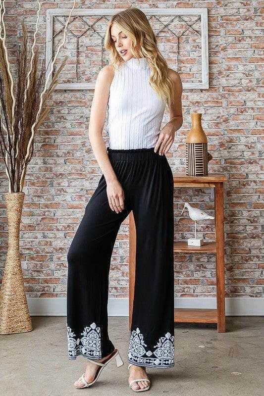 Heimish Full Size Solid Damask Casual Pants Plus Size - StyleLure