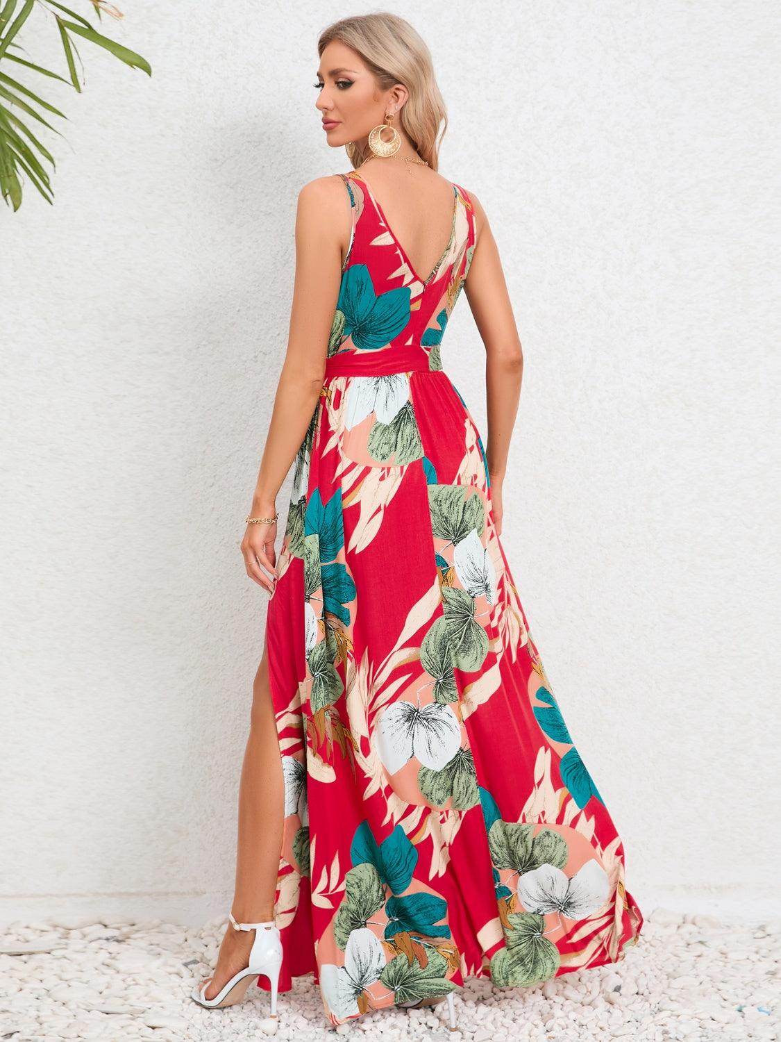 Slit Tied Printed Surplice Dress - StyleLure