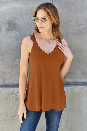 Basic Bae Full Size Lace Detail V-Neck Cutout Cami - StyleLure