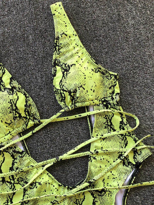 Lace-Up Backless Plunge One-Piece Swimwear - StyleLure