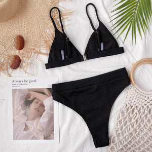 Spaghetti Strap Ribbed Bikini Set - StyleLure