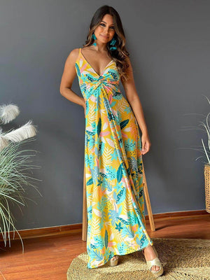 Twisted Printed V-Neck Cami Dress - StyleLure