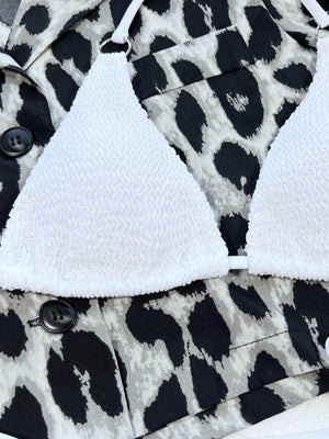 Textured Halter Neck Tie Side Bikini Set - StyleLure