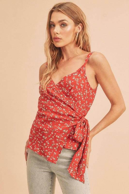 Aemi + Co Ditsy Floral Surplice Adjustable Straps Cami - StyleLure