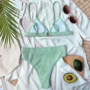 Spaghetti Strap Ribbed Bikini Set - StyleLure