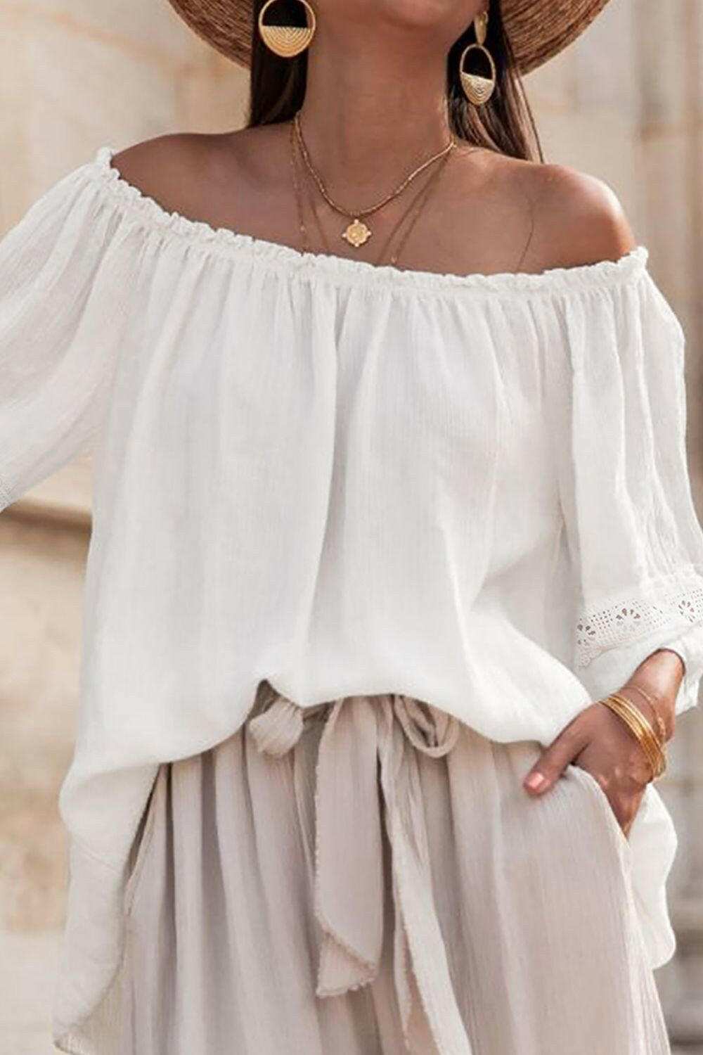 Lace Detail Off-Shoulder Blouse - StyleLure