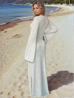 Slit Plunge Flare Sleeve Cover-Up Dress - StyleLure