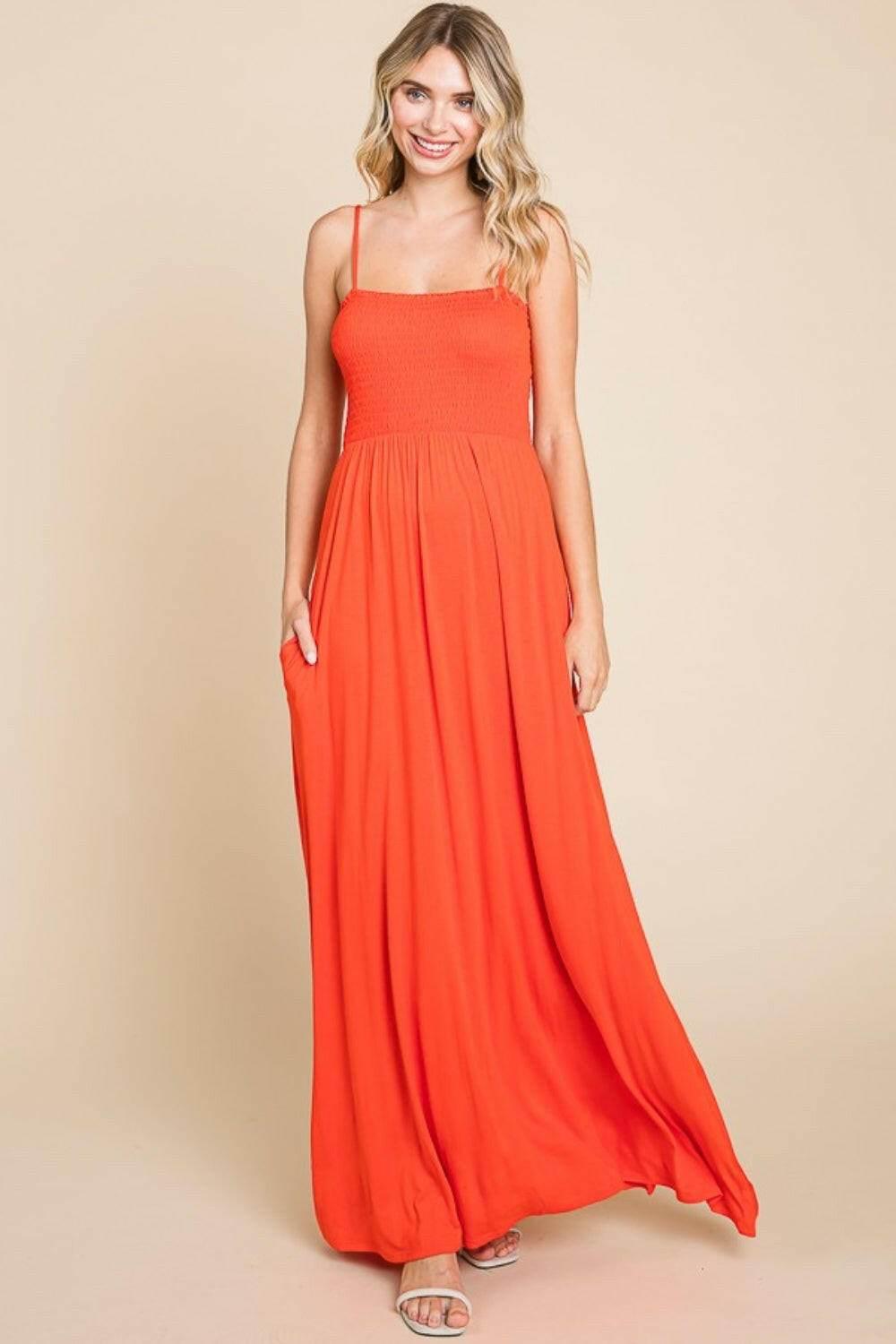 Culture Code Full Size Smocked Cami Maxi Dress with Pockets - StyleLure