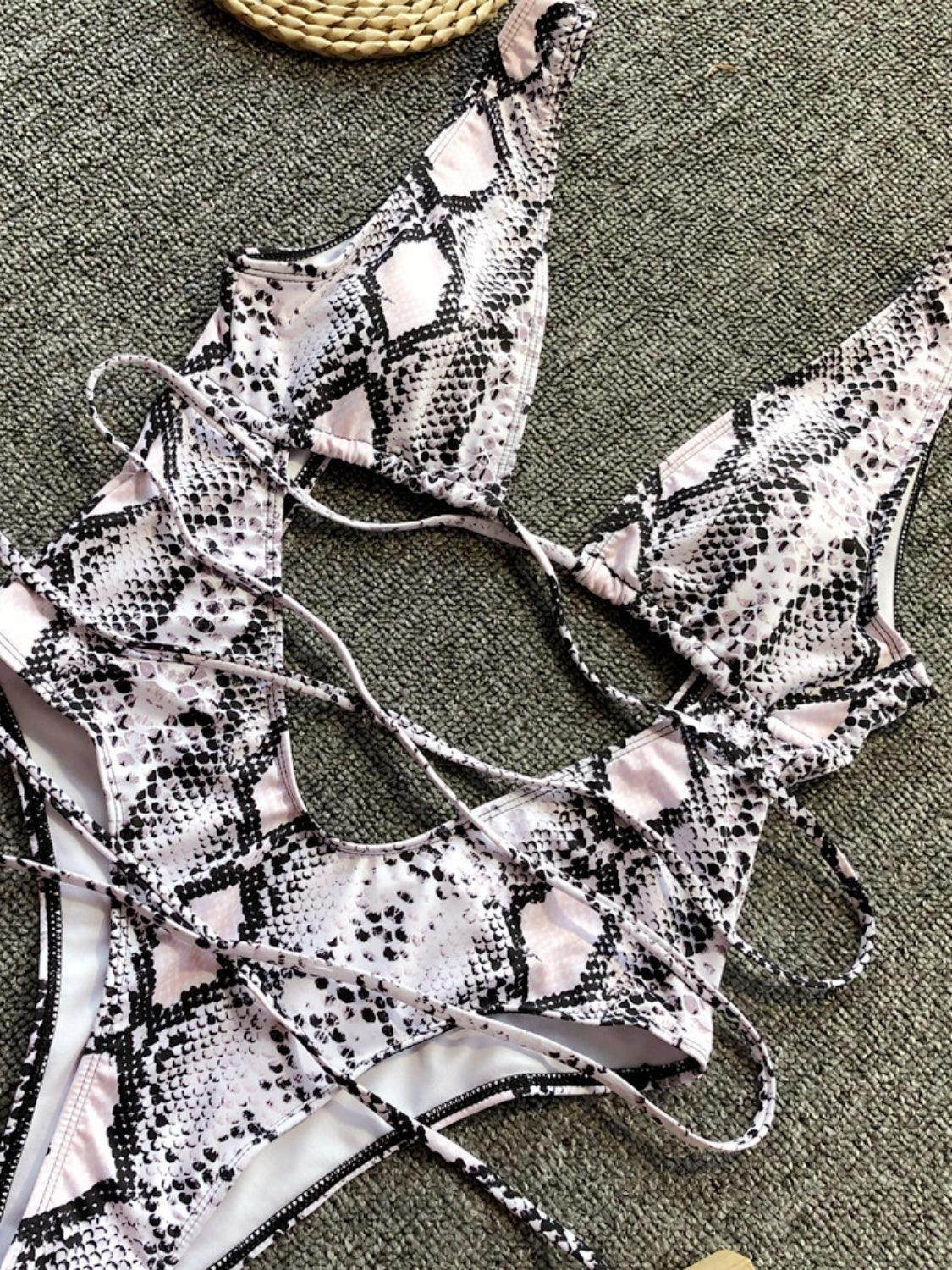 Lace-Up Backless Plunge One-Piece Swimwear - StyleLure