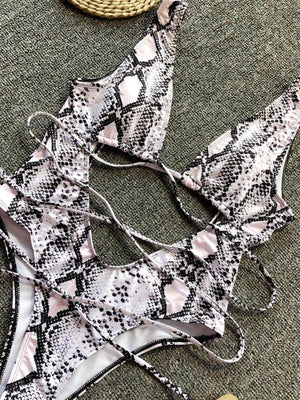 Lace-Up Backless Plunge One-Piece Swimwear - StyleLure