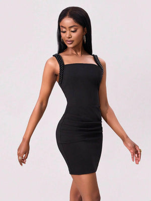 Bead Trim Wide Strap Wrap Dress - StyleLure