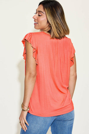 Basic Bae Full Size Bamboo Notched Ruffled Short Sleeve T-Shirt - StyleLure