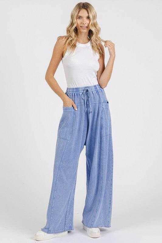 Mittoshop Mineral Wash Elastic Waist Baarrel Leg Baggy Pants - StyleLure