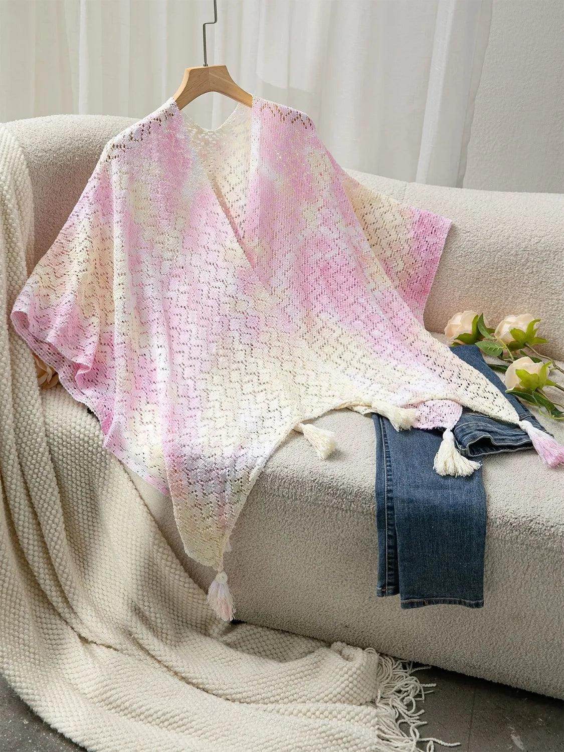 Openwork Tassel Gradient Knit Cover Up - StyleLure