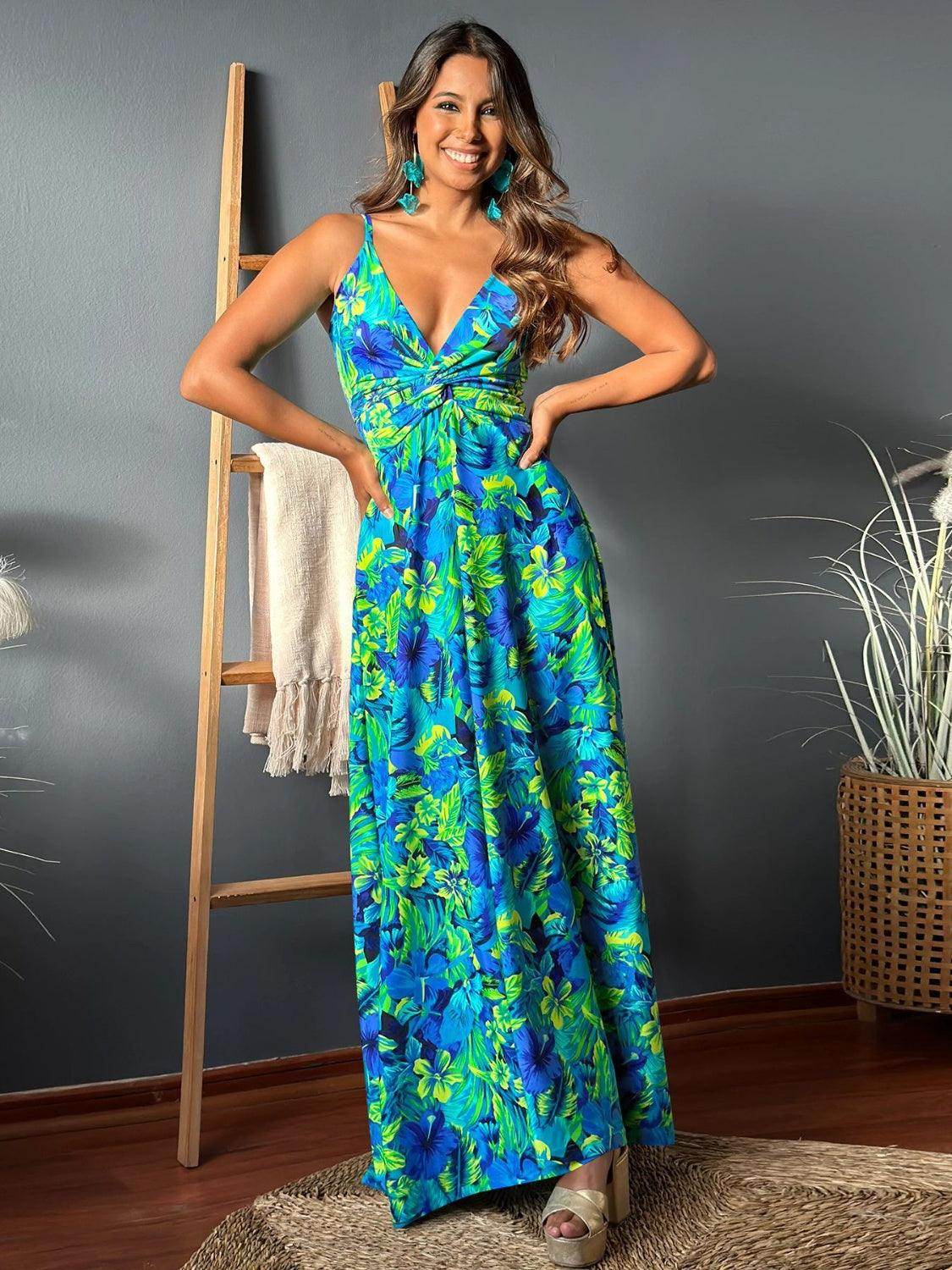 Twisted Printed V-Neck Cami Dress - StyleLure