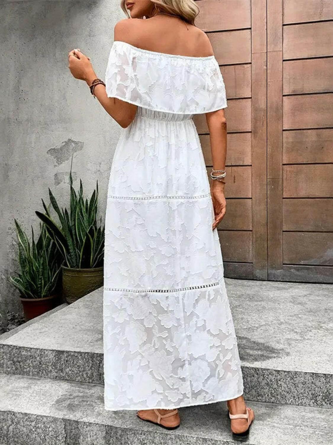 Off-Shoulder Short Sleeve Maxi Dress - StyleLure