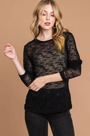 Culture Code Full Size Round Neck Mesh Perspective Top - StyleLure