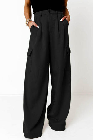 Ruched Wide Leg Pants with Pockets - StyleLure
