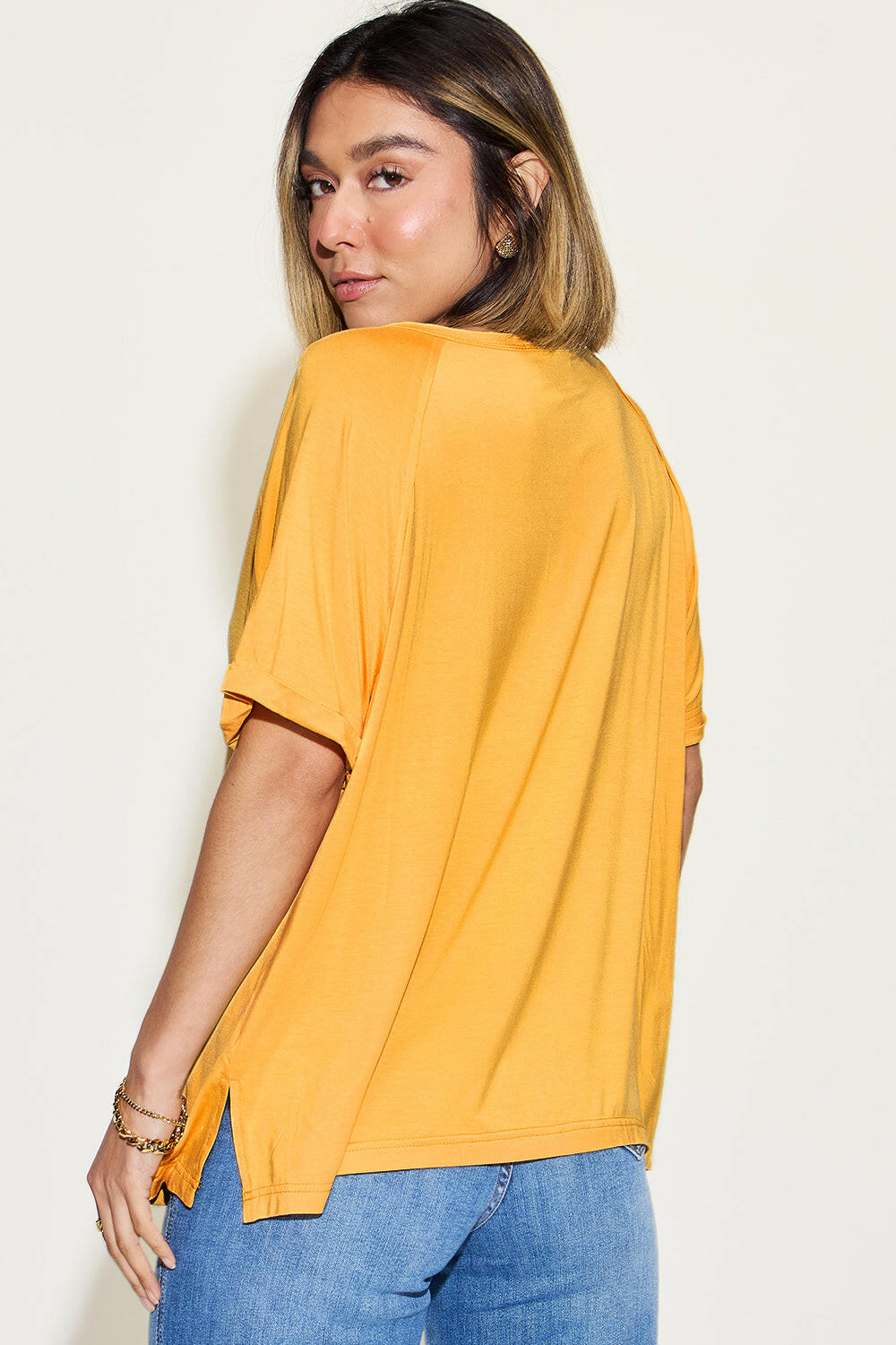 Basic Bae Full Size Bamboo Slit V-Neck Short Sleeve T-Shirt - StyleLure