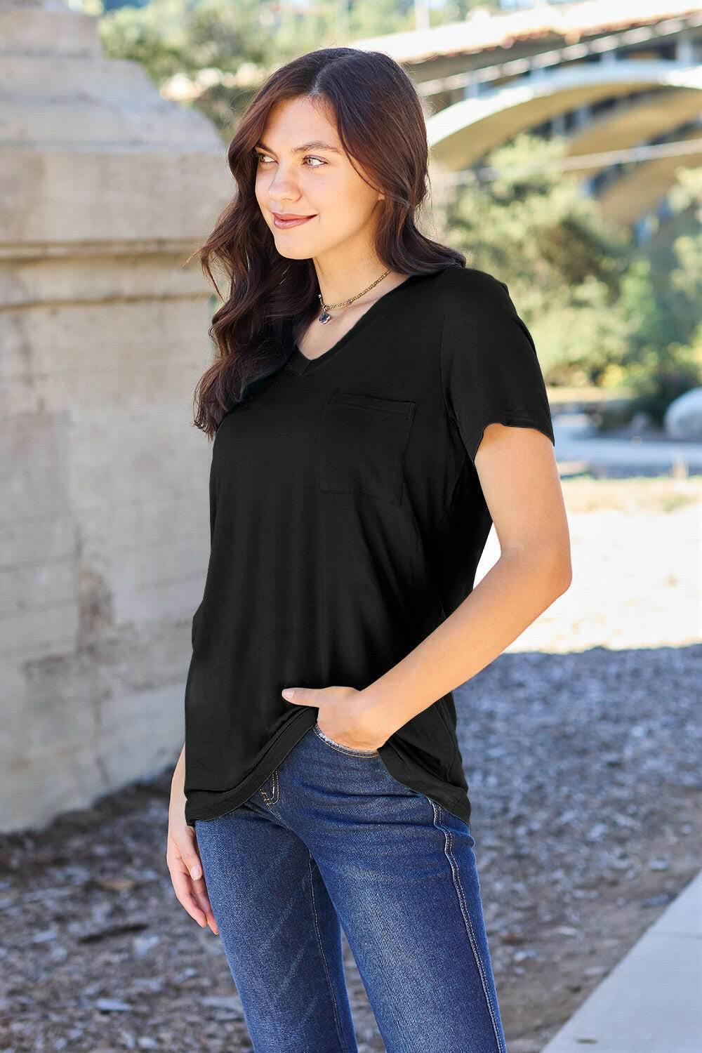 Basic Bae Bamboo Full Size V-Neck Short Sleeve T-Shirt - StyleLure