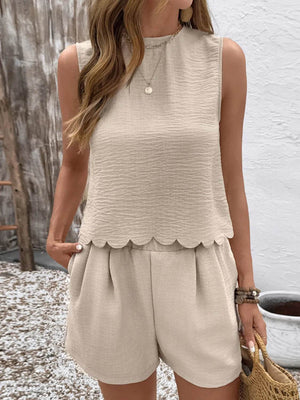 Round Neck Sleeveless Top and Shorts Set - StyleLure