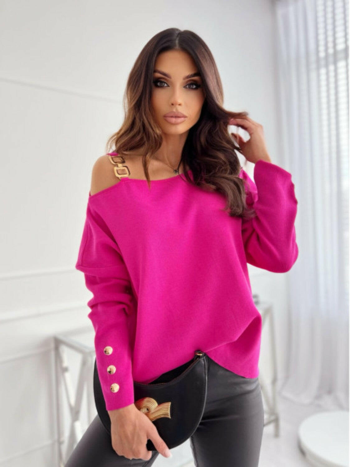 Asymmetrical Neck Buttoned Top - StyleLure