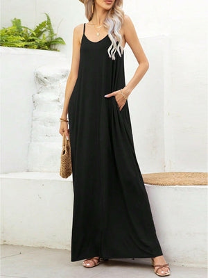 V-Neck Maxi Cami Dress with Pockets - StyleLure