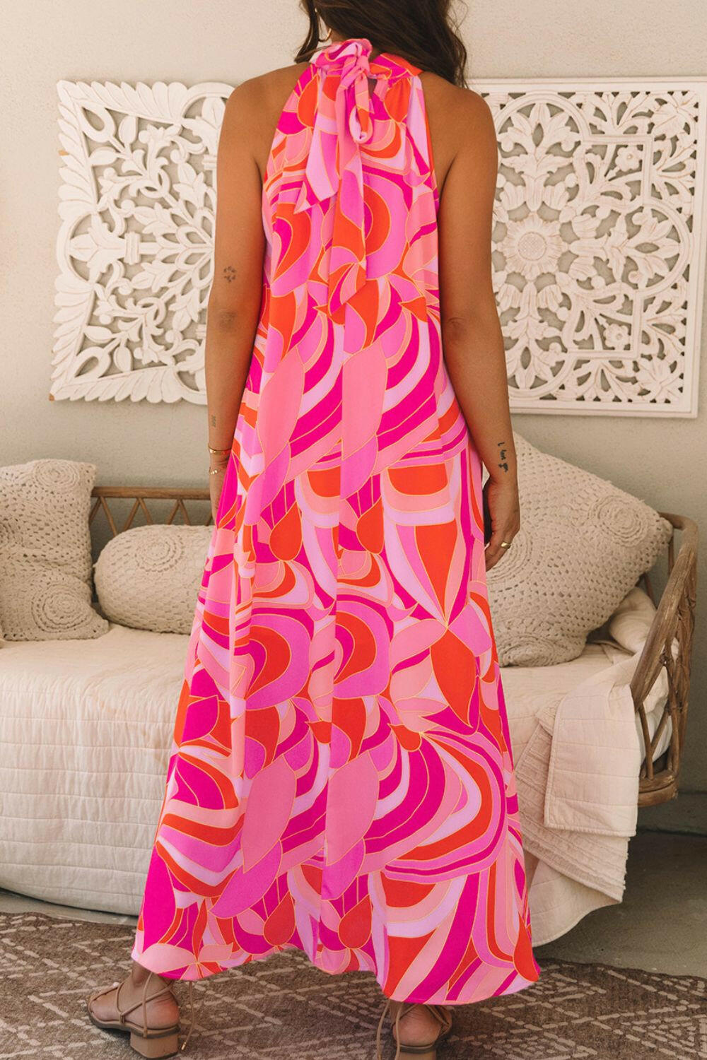 Contrast Grecian Neck Maxi Dress - StyleLure