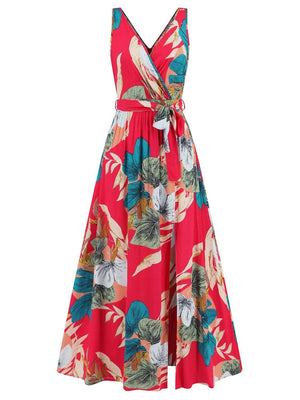 Slit Tied Printed Surplice Dress - StyleLure