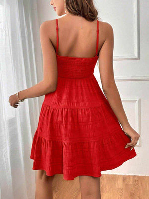 Smocked Tiered Sleeveless Mini Dress - StyleLure